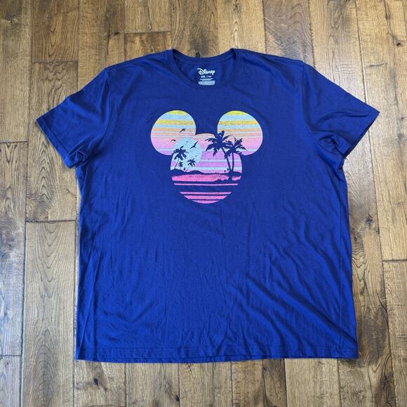 Disney Other - Disney Shirt Mickey Mouse Palm Tree Beach Blue Short Sleeve Mens XXL